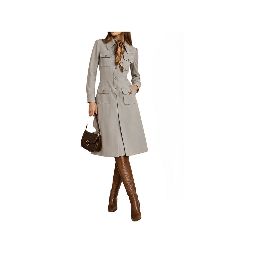 Vintage Cirette Calif Dress Womens Size L Gray 4 Pocket Long Sleeve 1960s 70s